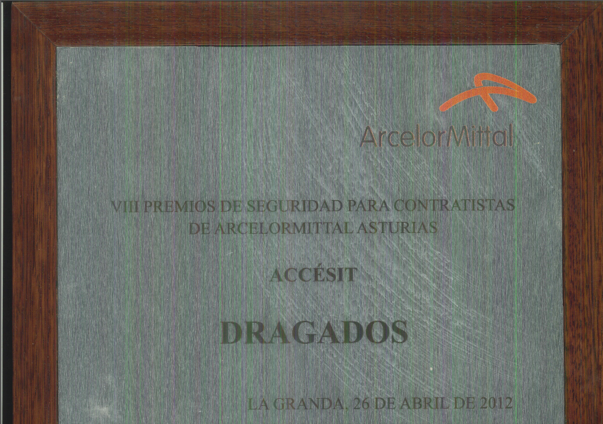 Diploma correspondiente al VIII premio de seguridad para contratistas ArcelorMittal