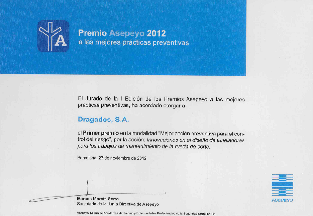 Diploma correspondiente al premio ASEPEYO a las mejores prácticas preventivas