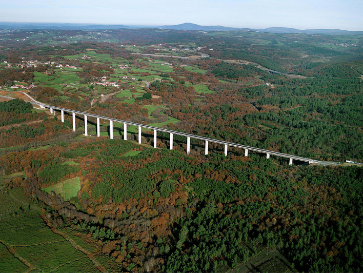 Aerial view of the high-speed train route Lalín-Santiago de Compostela