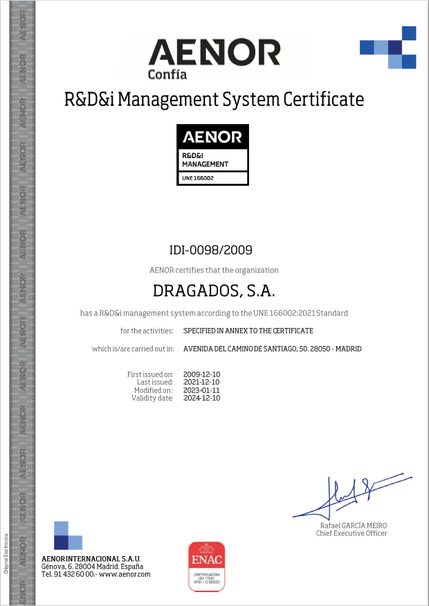 AENOR Certificate for Innovation Management System