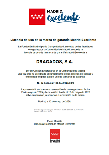 Certificado Madrid Excelente
