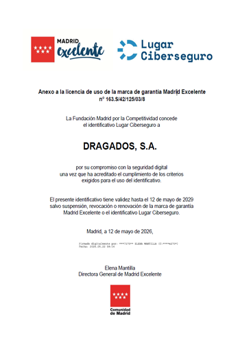 Certificado Madrid Excelente. Lugar Ciberseguro
