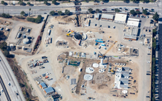 Aerial view of the beginning of the works for the construction of the metro, you can see how a machine is starting to make the hole through which the metro will pass