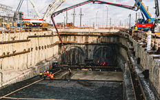 Aerial view of the beginning of the works for the construction of the metro, you can see how a machine is starting to make the hole through which the metro will pass