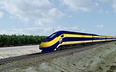 Primer plano del tren de alta velocidad Fresno-Bakersfield