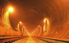 View of the illuminated interior of the tunnel