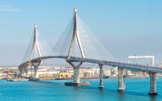 Aerial view of the bridge over the bay of Cádiz