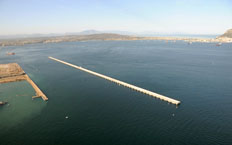 Aerial view of the dock in front of the port