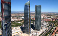 Plano aéreo del edificio Torre de Cristal, en el plano se pueden apreciar tres de las cuatro torres del centro de Madrid