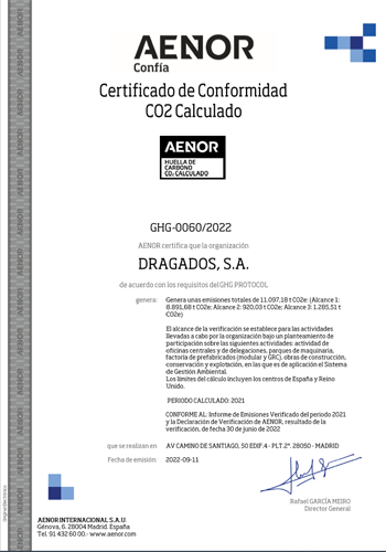 Certificado AENOR - Gases de Efecto Invernadero