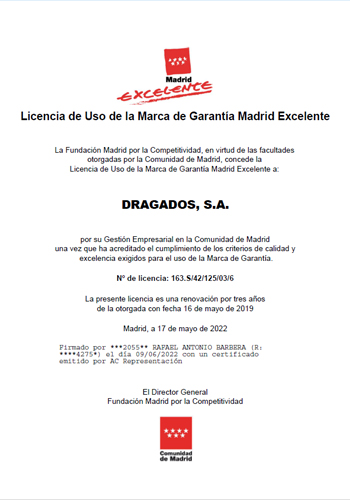 Certificado Madrid Excelente