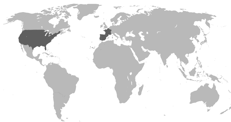 World map showing the countries where high-speed projects have been carried out (USA, France, Portugal and Spain).