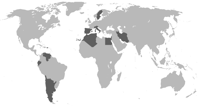 Mapa mundial en donde se muestran los paises en donde se han realizado proyectos de edificación (Chile, Argentina, Colombia, Marruecos, Portugal y España entre otros)
